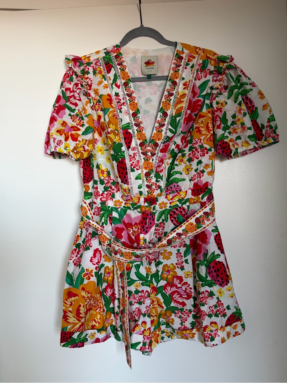 FARM Rio Floral Strawberry Belted Romper Playsuit Size L